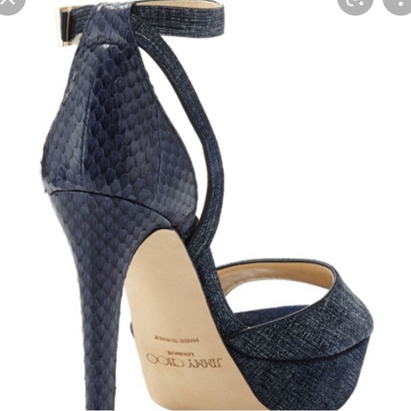 Jimmy Choo Kayden Leather Ankle-Wrap Sandal, Light Indigo/Navy ( Size 41 1/2 ) - Picture 2 of 7